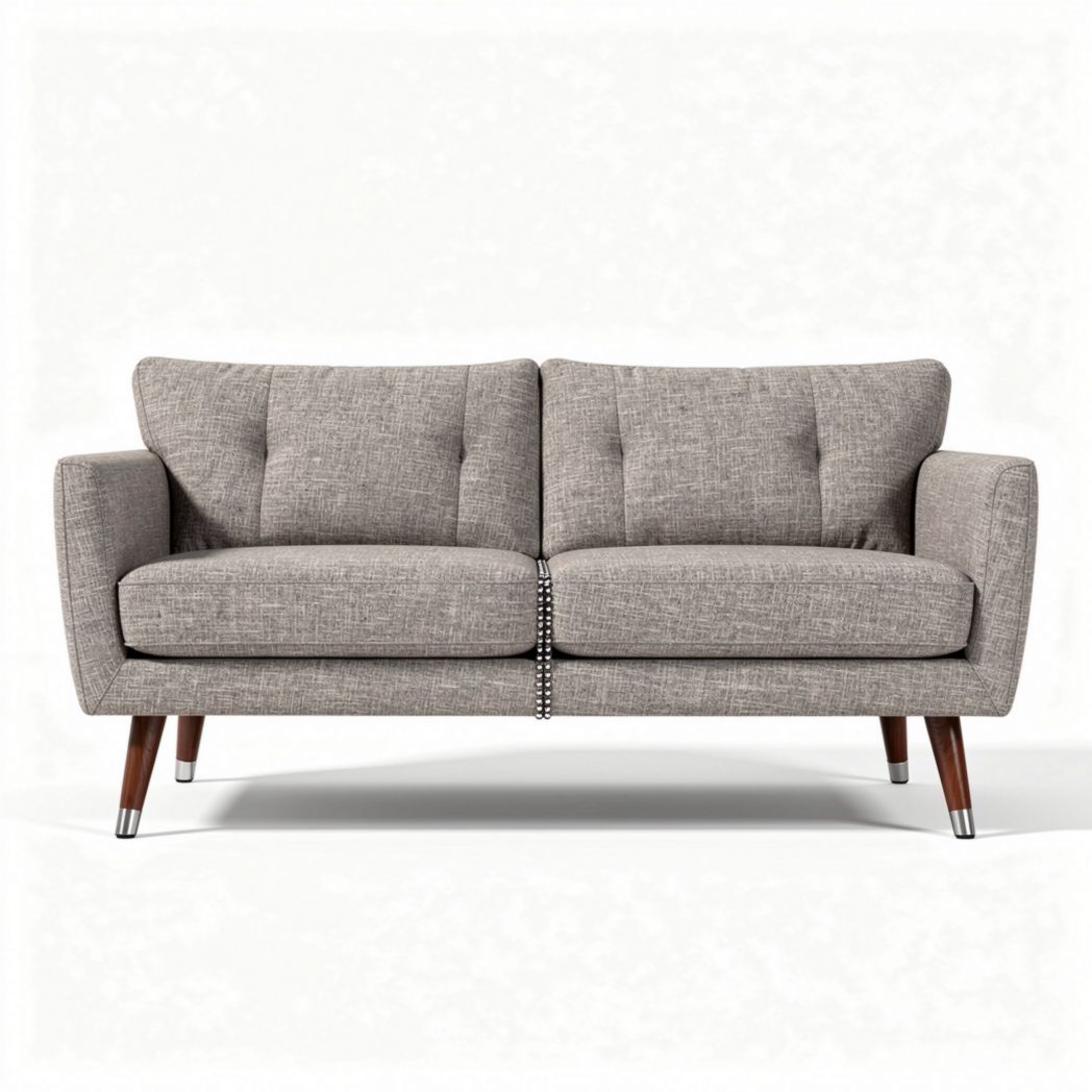 Sofa dwuosobowa z szaro-beżowej tkaniny 180 x 90 x 75cm z drewnianymi nogami